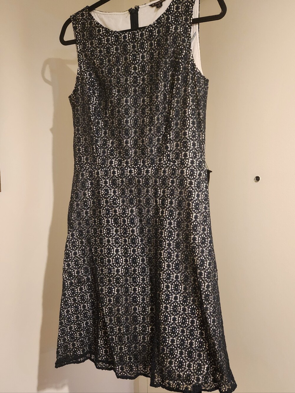 Brooks Brothers Navy and White Lace Fit-and-Flare Dress